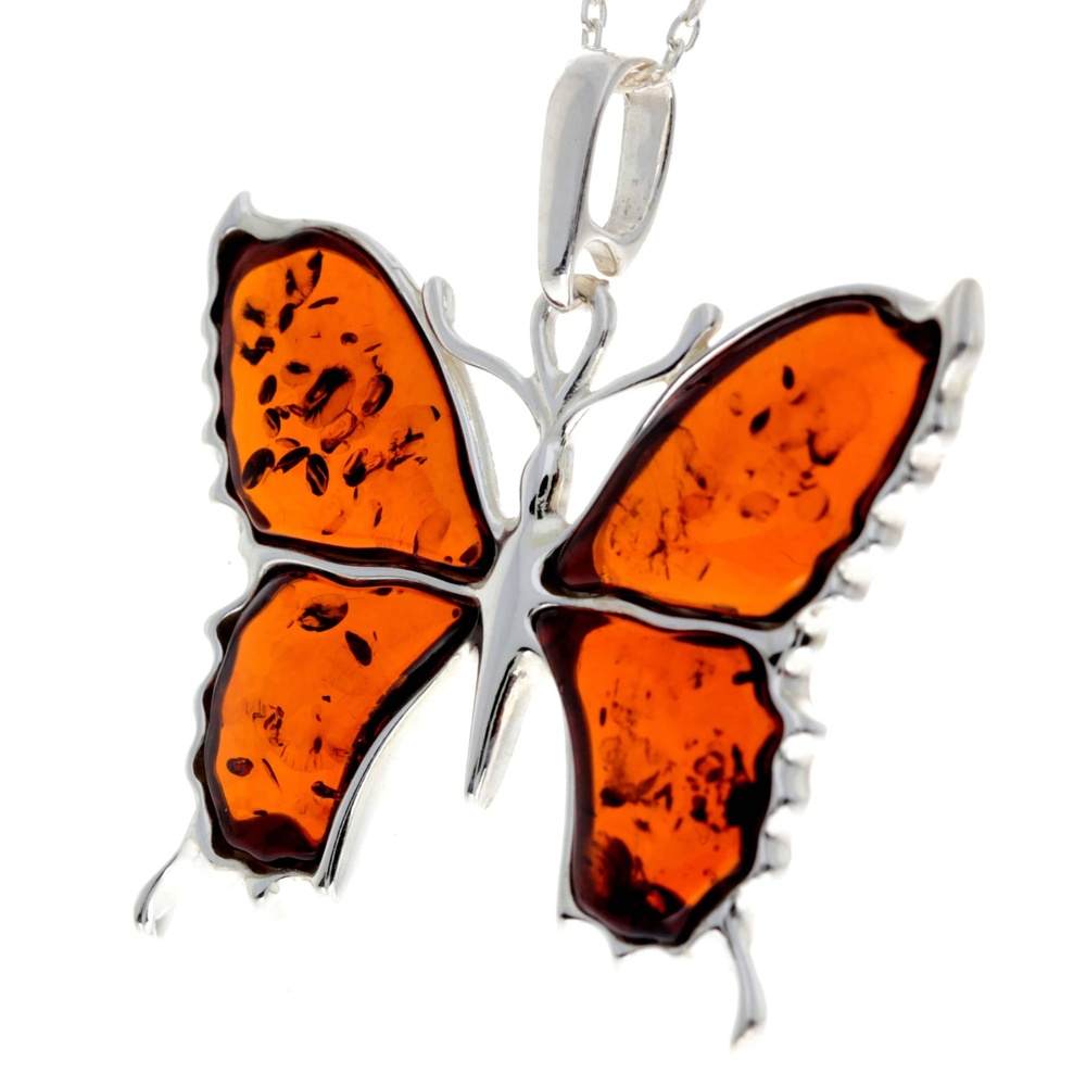 925 Sterling Silver & Baltic Amber Modern Butterfly Pendant - AD222