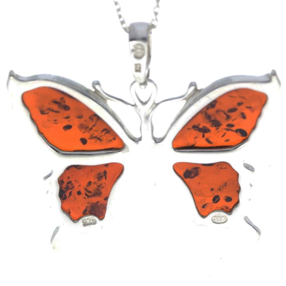 925 Sterling Silver & Baltic Amber Modern Butterfly Pendant - AD222