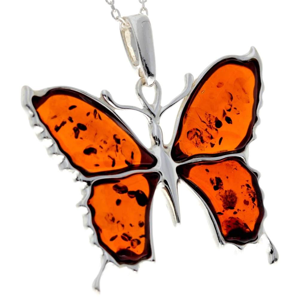 925 Sterling Silver & Baltic Amber Modern Butterfly Pendant - AD222