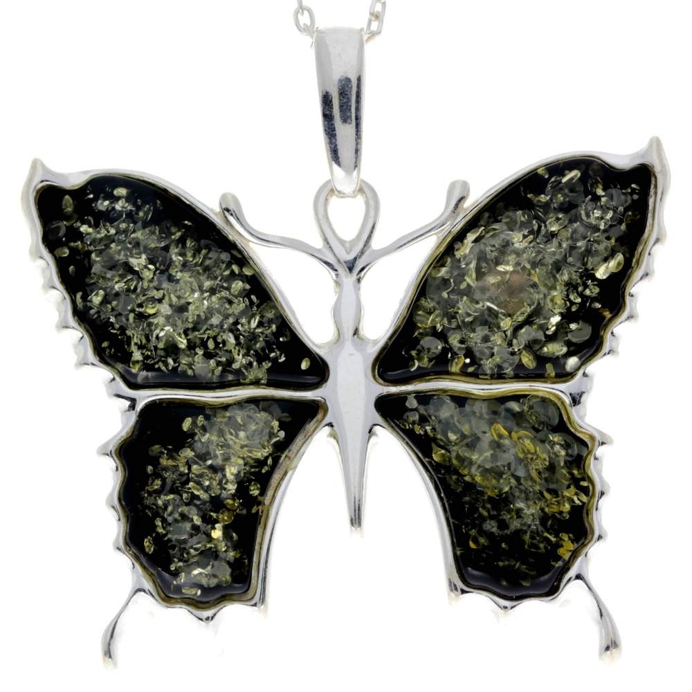 925 Sterling Silver & Baltic Amber Modern Butterfly Pendant - AD222