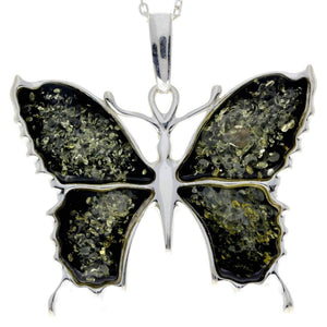 925 Sterling Silver & Baltic Amber Modern Butterfly Pendant - AD222