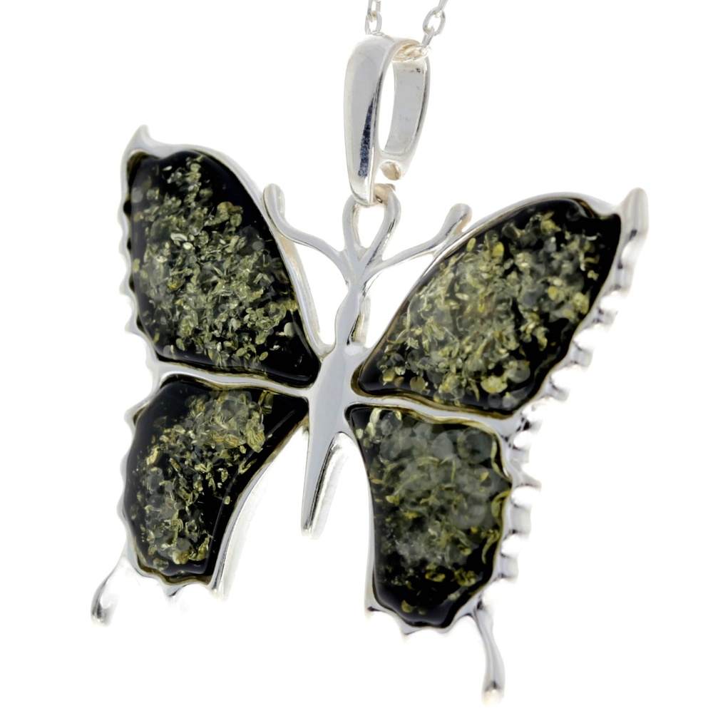 925 Sterling Silver & Baltic Amber Modern Butterfly Pendant - AD222