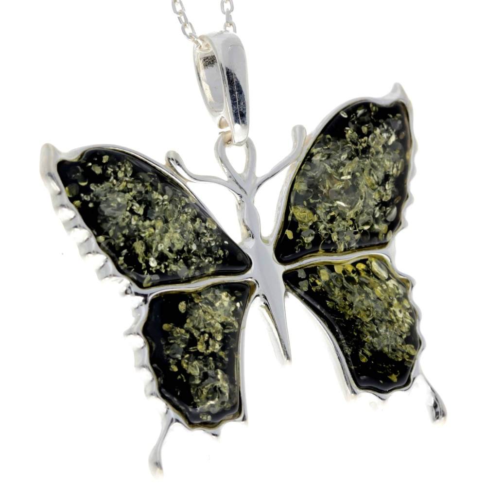 925 Sterling Silver & Baltic Amber Modern Butterfly Pendant - AD222