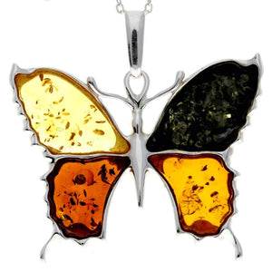 925 Sterling Silver & Baltic Amber Modern Butterfly Pendant - AD222