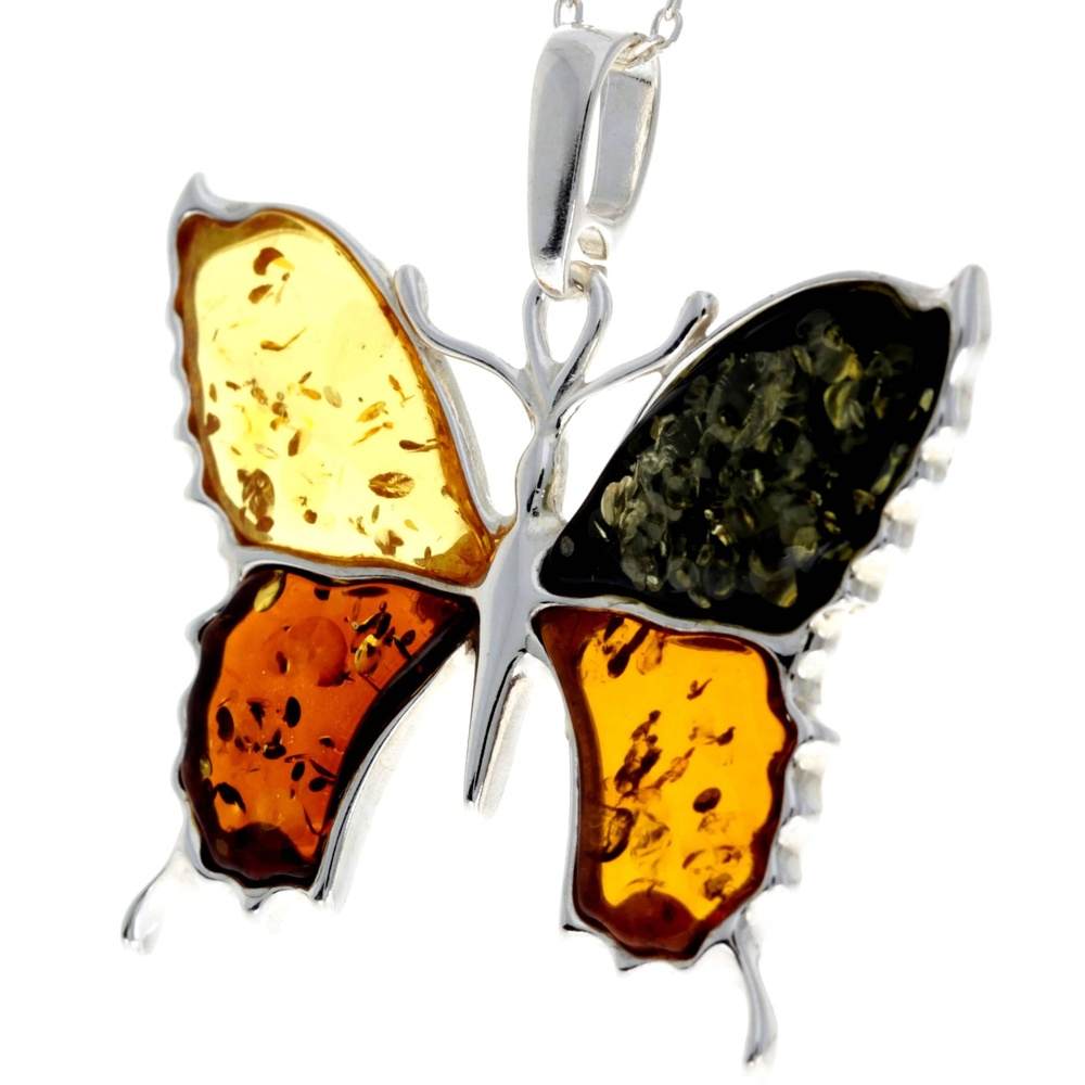 925 Sterling Silver & Baltic Amber Modern Butterfly Pendant - AD222