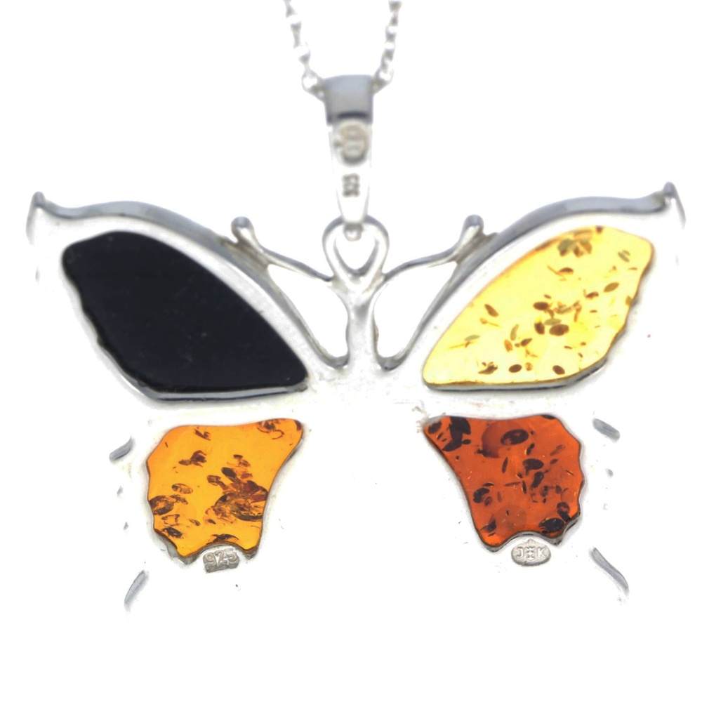 925 Sterling Silver & Baltic Amber Modern Butterfly Pendant - AD222