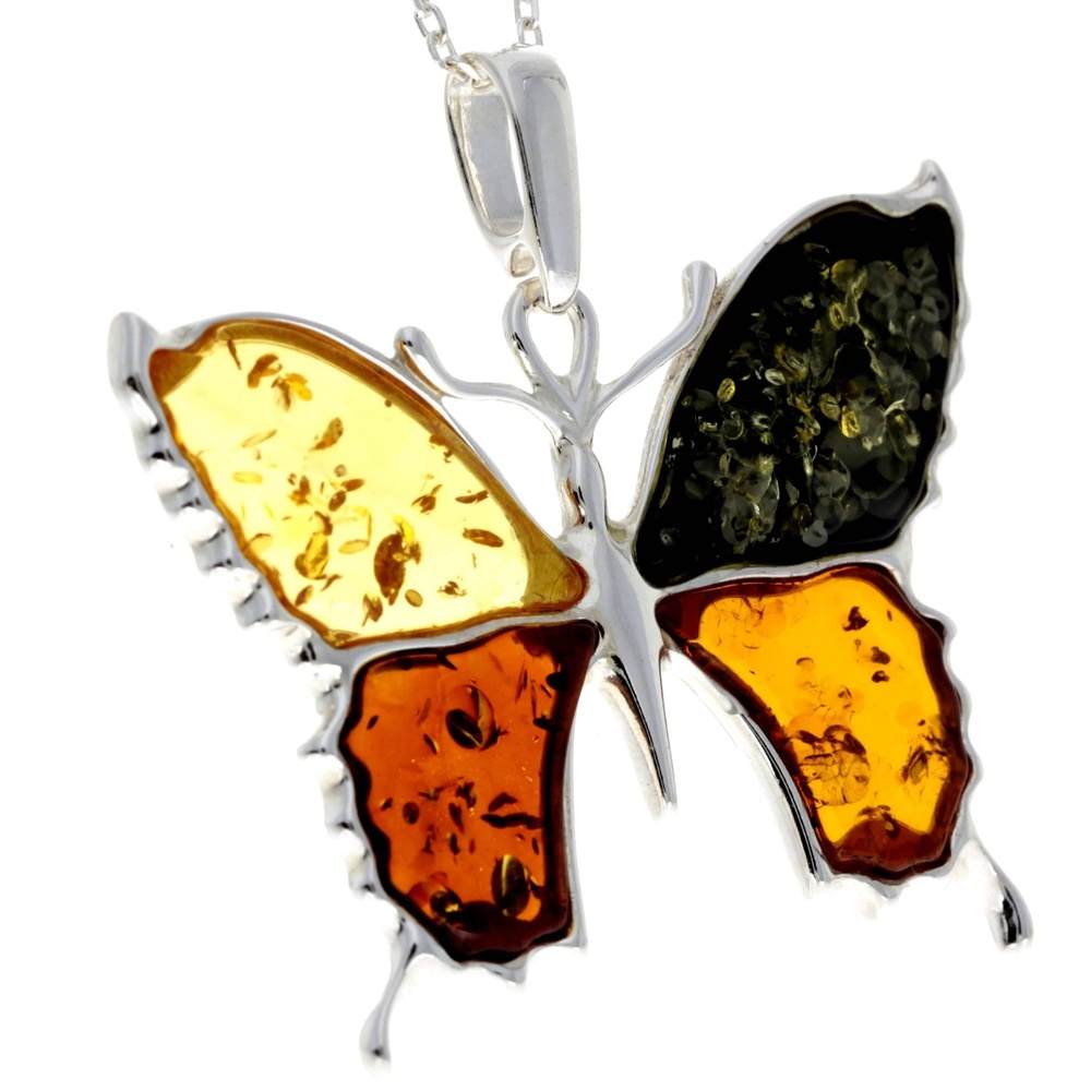 925 Sterling Silver & Baltic Amber Modern Butterfly Pendant - AD222