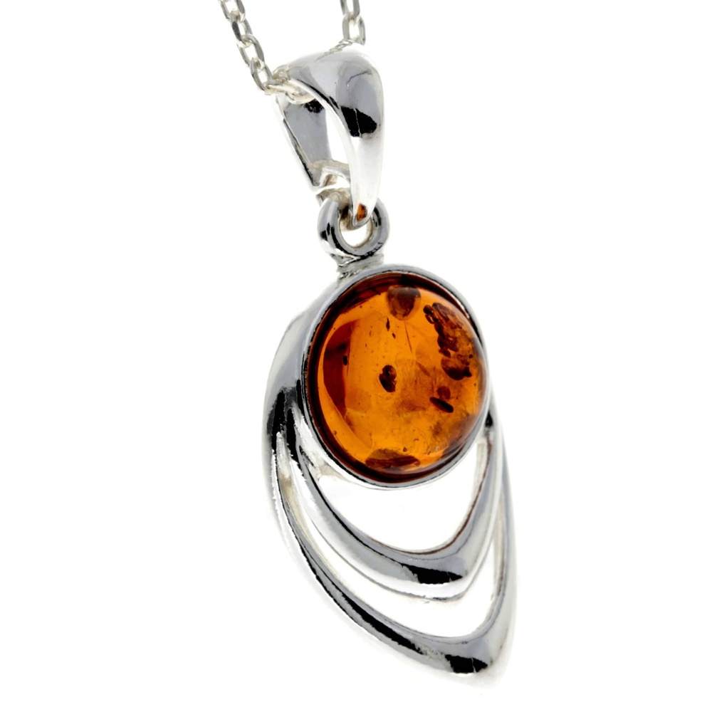 925 Sterling Silver & Baltic Amber Modern Designer Pendant - GL2019