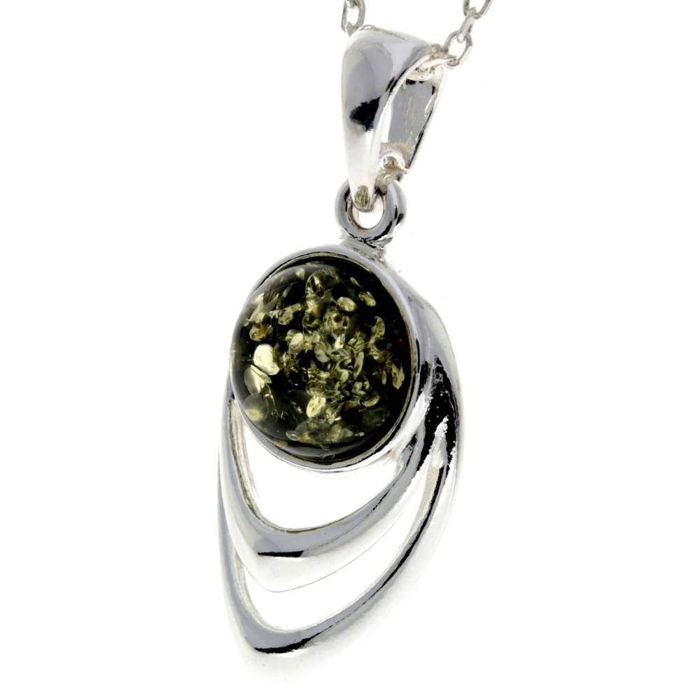 925 Sterling Silver & Baltic Amber Modern Designer Pendant - GL2019
