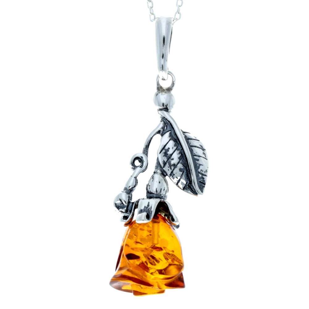 925 Sterling Silver Baltic Amber Classic Flower Rose Designer