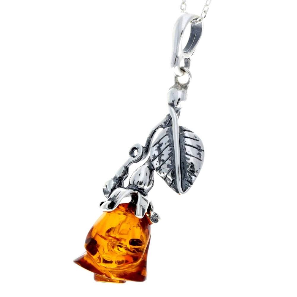 925 Sterling Silver & Baltic Amber Classic Flower Rose Designer Pendant - 660