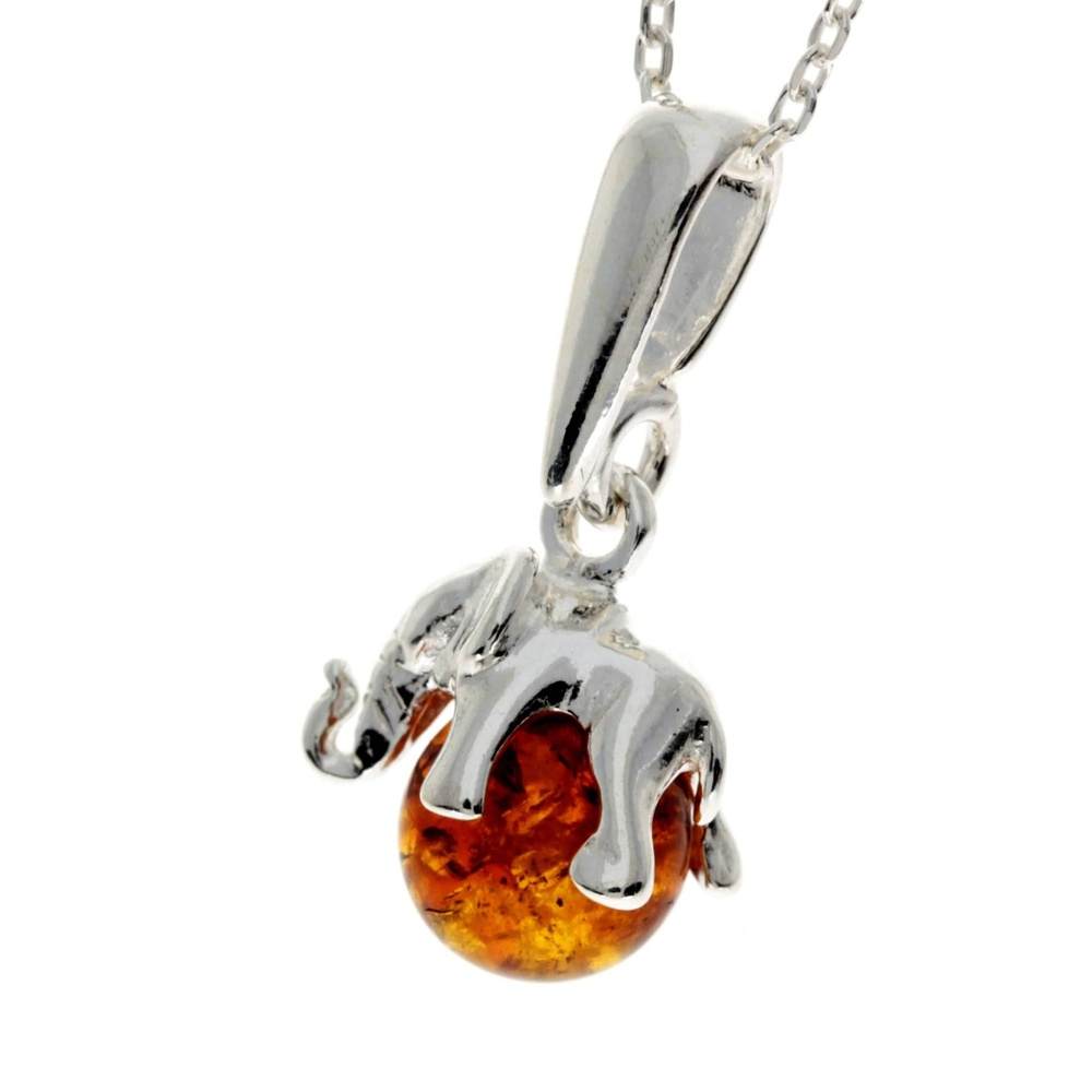 925 Sterling Silver Lucky Elephant sitting on Amber Ball - GL354