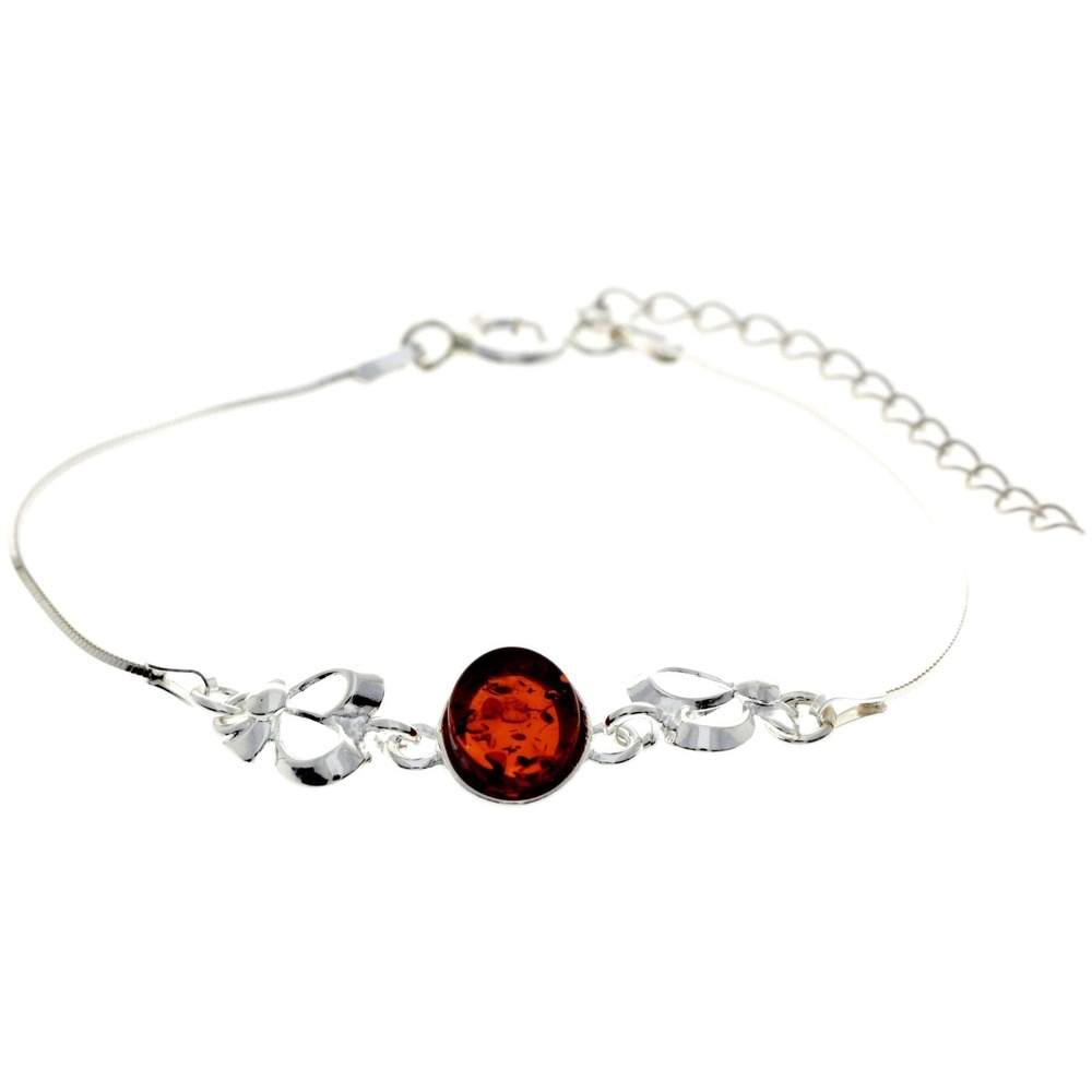 925 Sterling Silver & Baltic Amber Adjustable Bracelet with Silver Hearts - M559