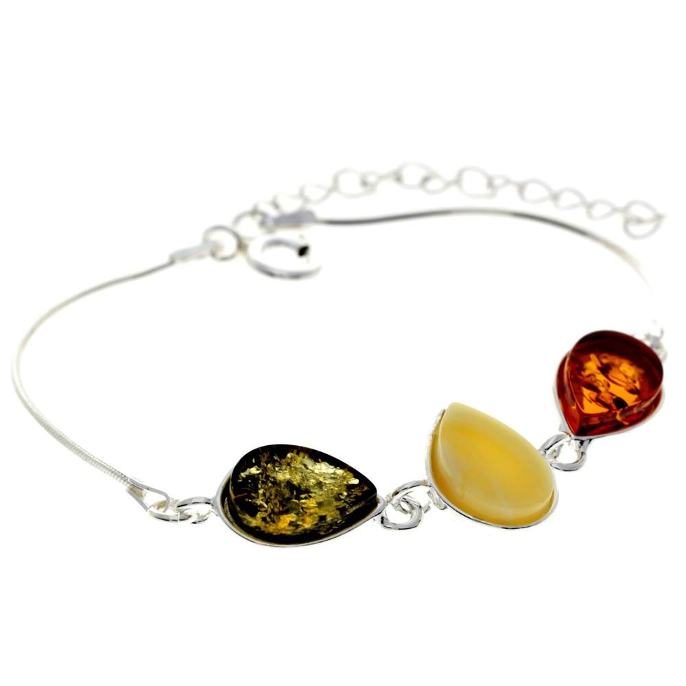 925 Sterling Silver & Baltic Amber Classic Adjustable Bracelet 20 cm - M554