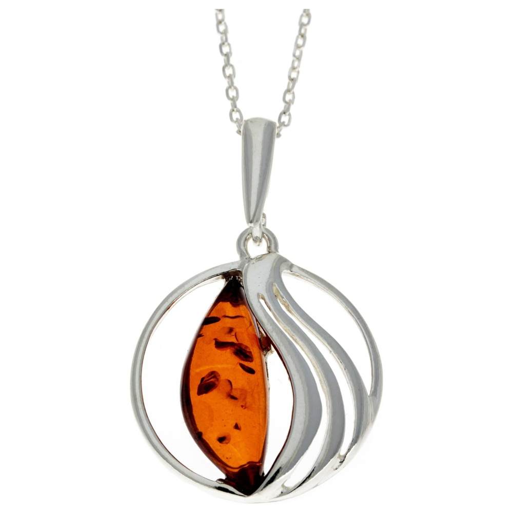 925 Sterling Silver & Baltic Amber Modern Pendant - GL374
