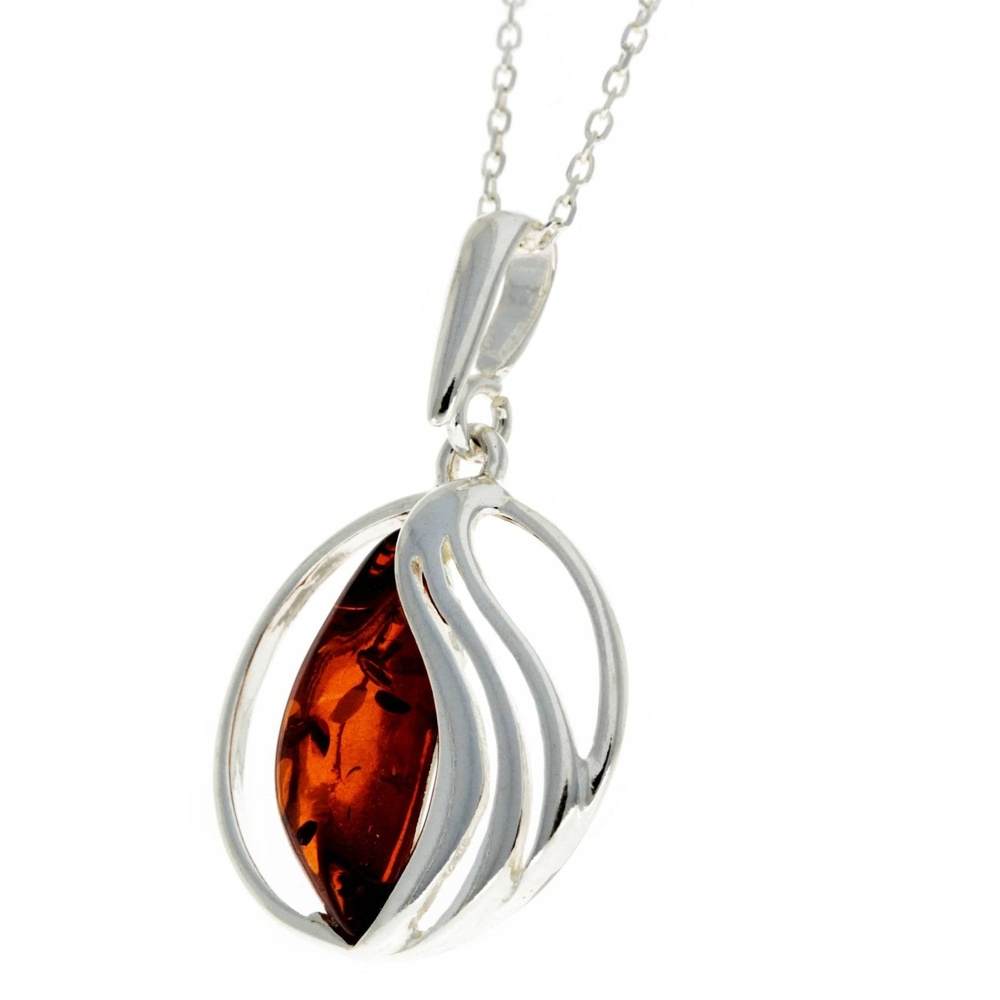 925 Sterling Silver & Baltic Amber Modern Pendant - GL374