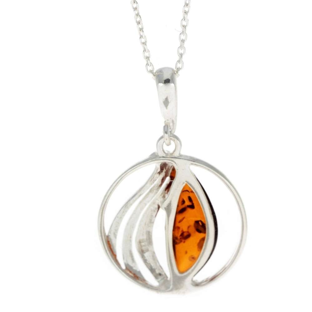 925 Sterling Silver & Baltic Amber Modern Pendant - GL374