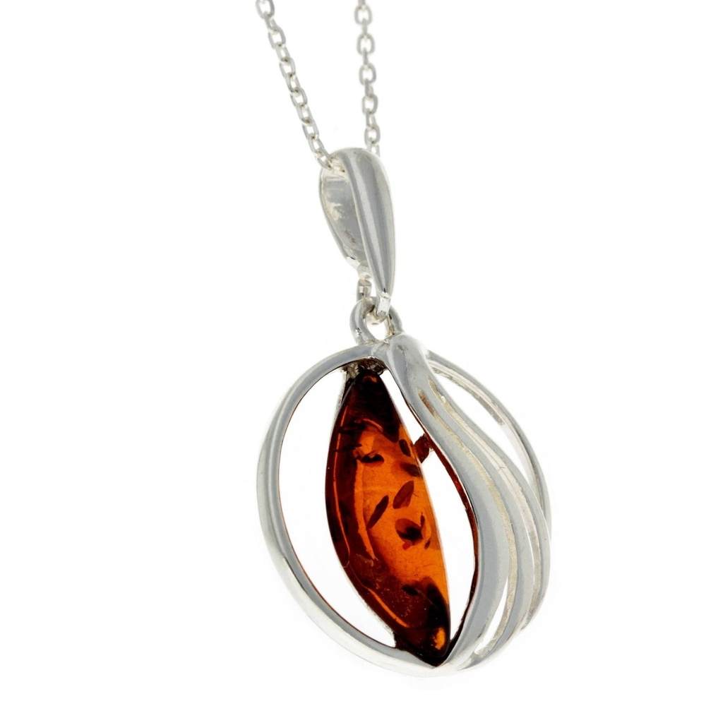 925 Sterling Silver & Baltic Amber Modern Pendant - GL374