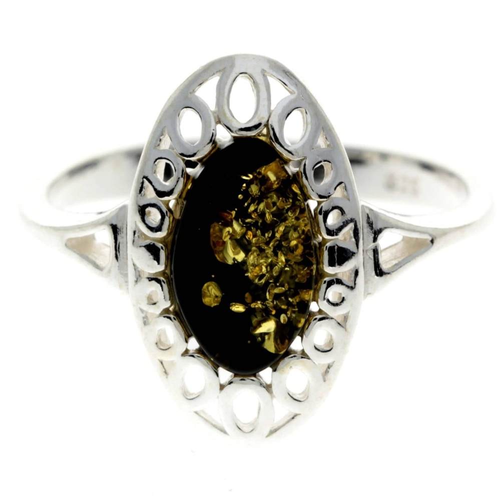 925 Sterling Silver & Baltic Amber Modern Ring - GL701