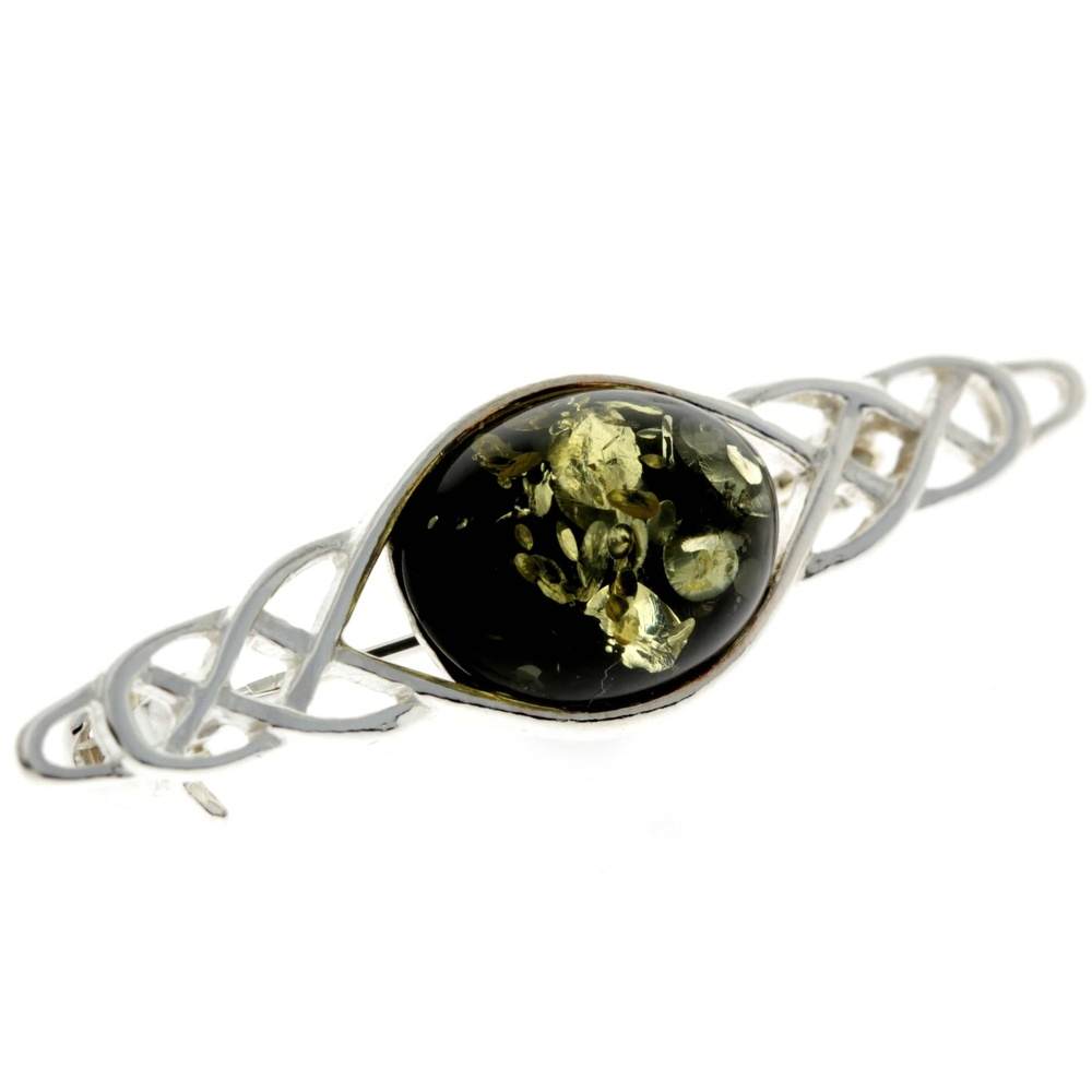 925 Sterling Silver & Baltic Amber Celtic Classic Brooch - GL806