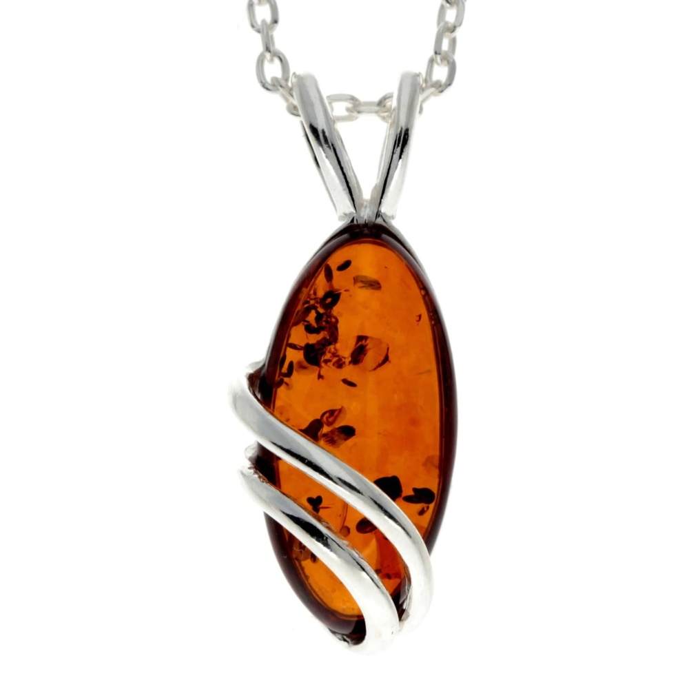 Little Oval Amber & 925 Sterling Silver Modern Pendant - GL271