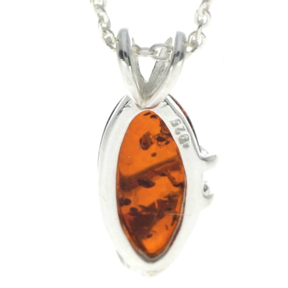 Little Oval Amber & 925 Sterling Silver Modern Pendant - GL271