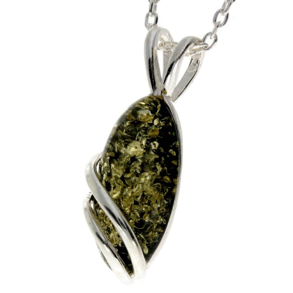 Little Oval Amber & 925 Sterling Silver Modern Pendant - GL271