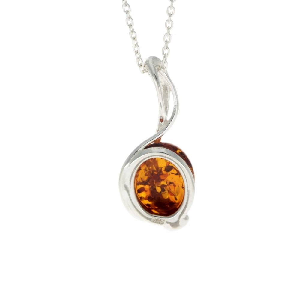 925 Sterling Silver & Baltic Amber Modern Treble Clef Pendant - GL373