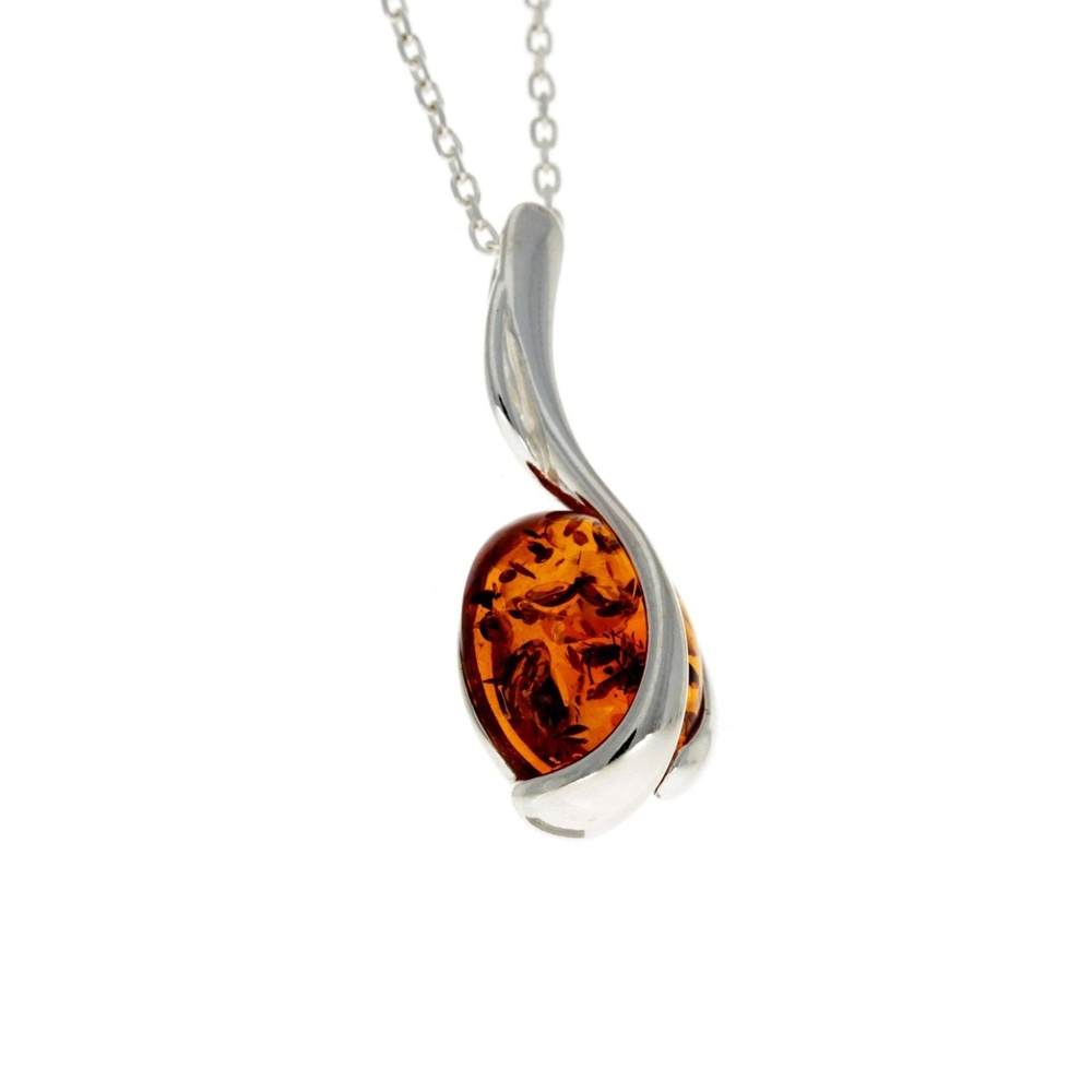 925 Sterling Silver & Baltic Amber Modern Treble Clef Pendant - GL373