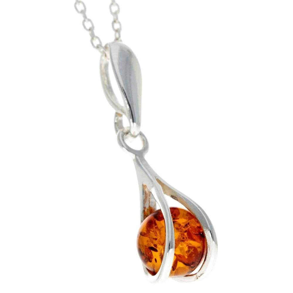 925 Sterling Silver & Baltic Amber Modern Ball Pendant - GL390