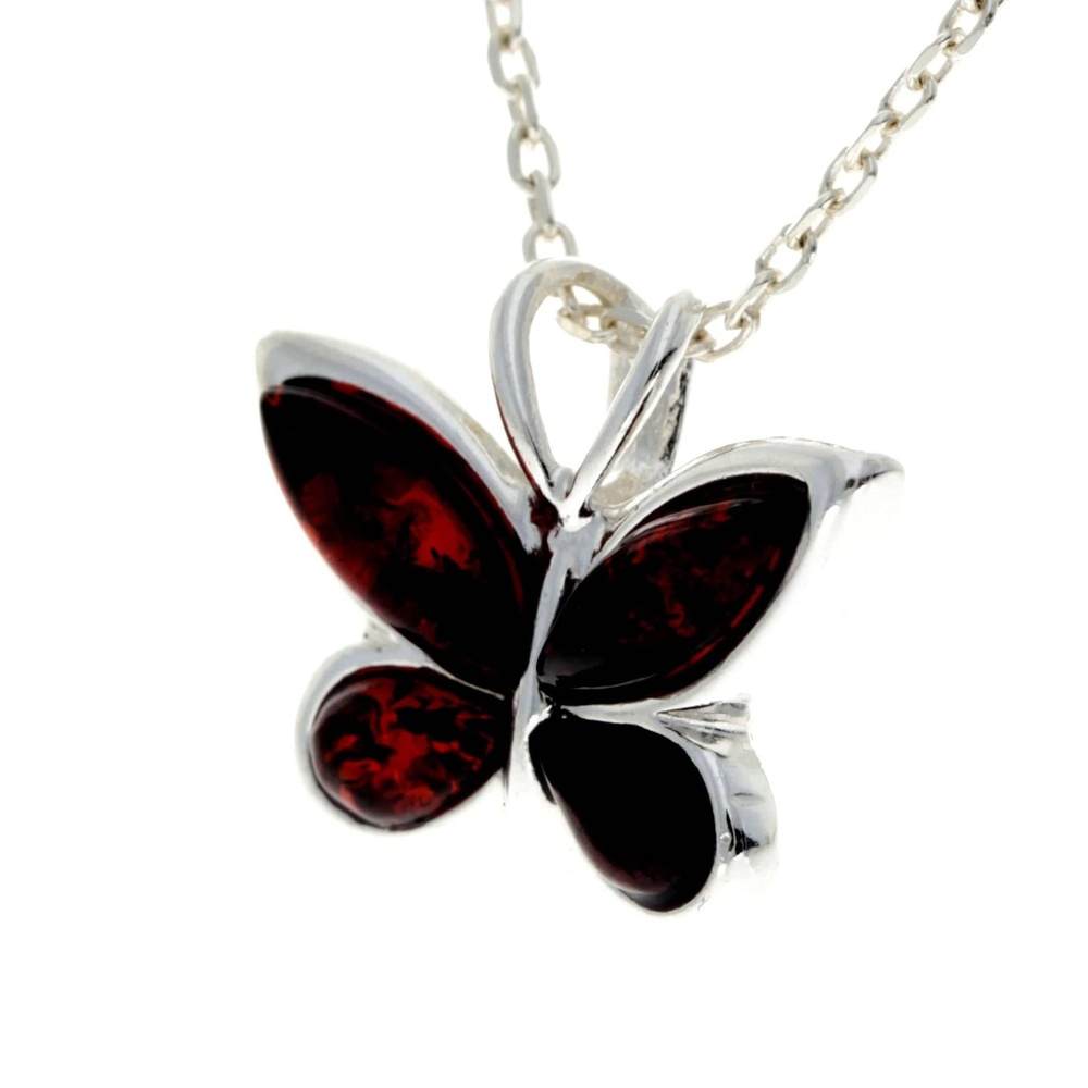 925 Sterling Silver & Baltic Amber Small Butterfly Pendant - AX201
