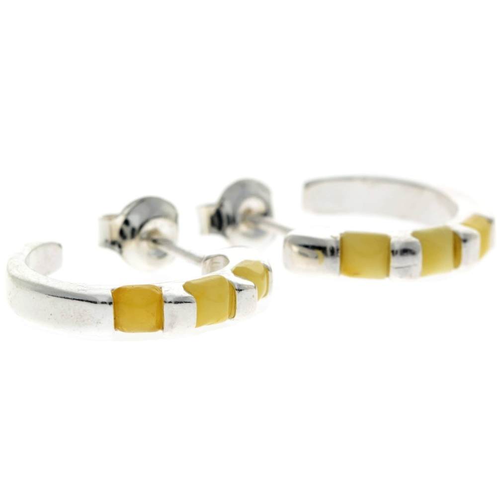 925 Sterling Silver & Baltic Amber Modern Studs Earrings - GL090