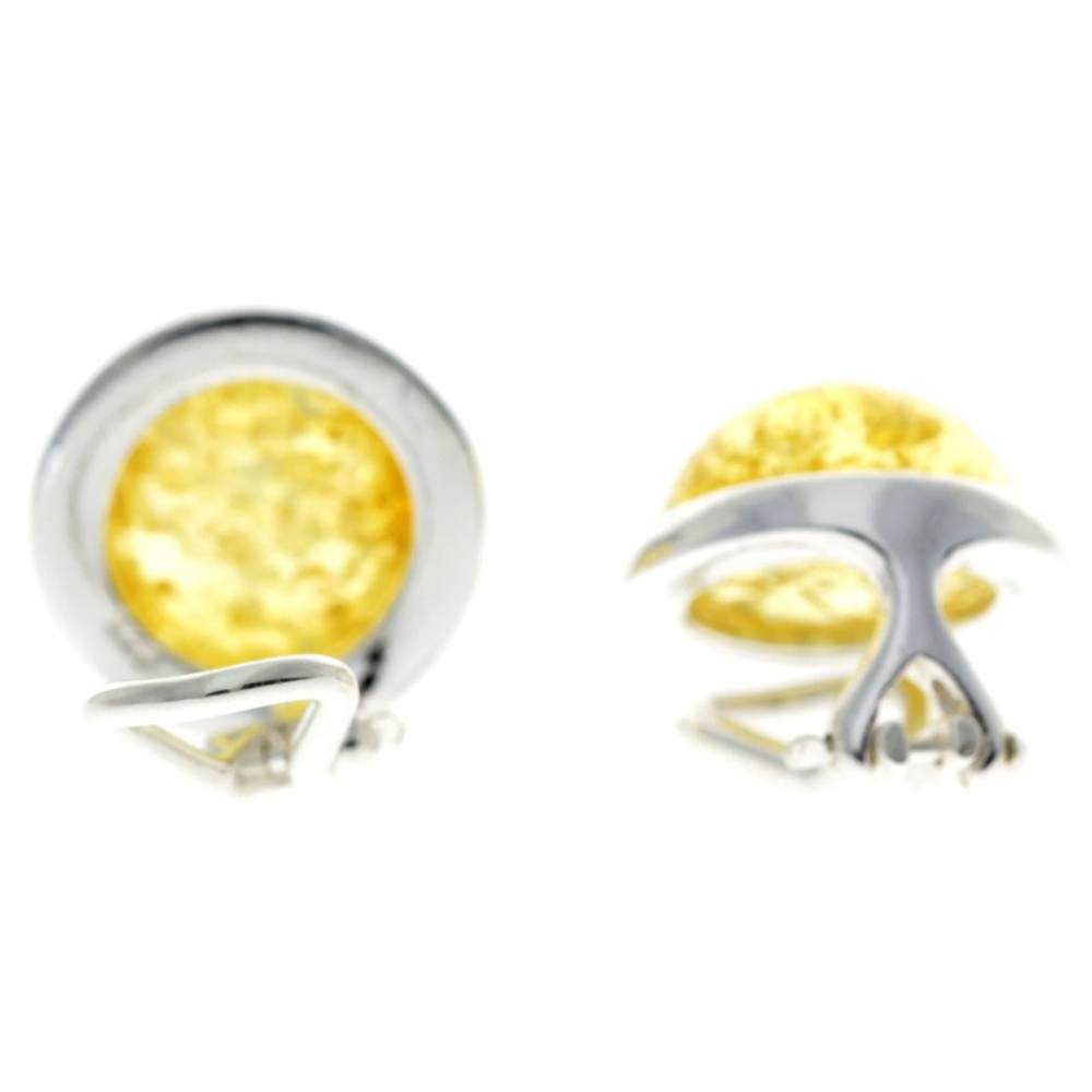 925 Sterling Silver & Genuine Baltic Amber Classic Round Clip on earrings - GL1036