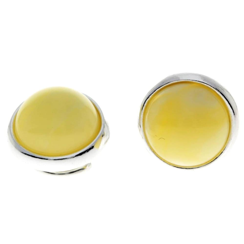 925 Sterling Silver & Genuine Baltic Amber Classic Round Clip on earrings - GL1036