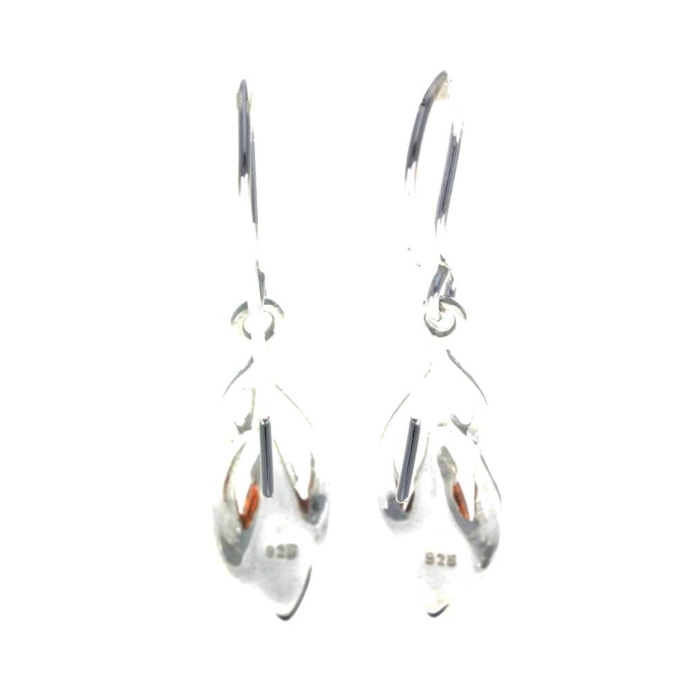 925 Sterling Silver & Genuine Baltic Amber Modern Drop Dangling Earrings - GL198