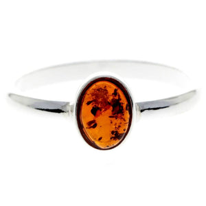 925 Sterling Silver & Baltic Amber Round Classic Ring - 7481