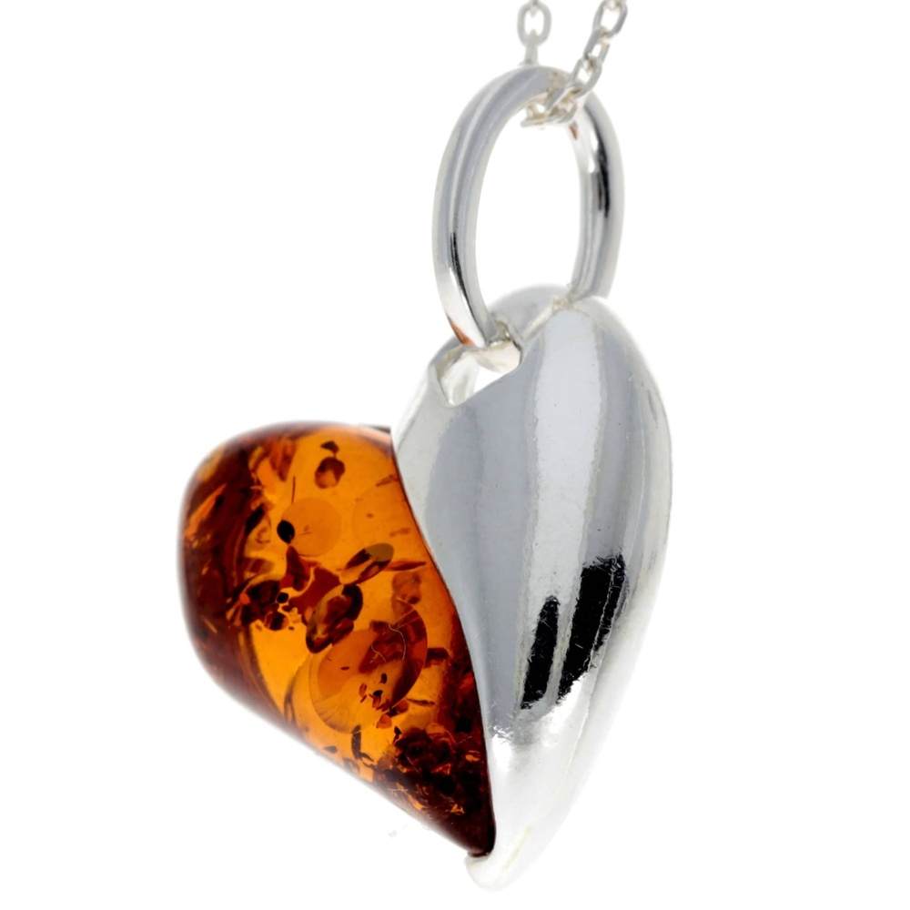 925 Sterling Silver & Baltic Amber Pendant in Heart Shape - GL239