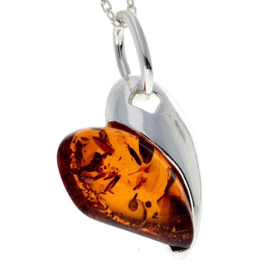 925 Sterling Silver & Baltic Amber Pendant in Heart Shape - GL239