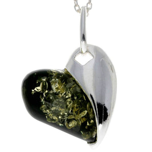 925 Sterling Silver & Baltic Amber Pendant in Heart Shape - GL239