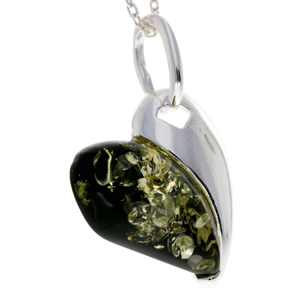 925 Sterling Silver & Baltic Amber Pendant in Heart Shape - GL239