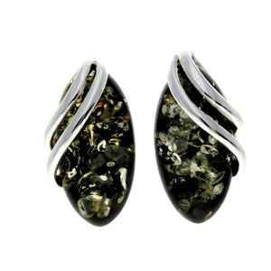 925 Sterling Silver & Genuine Baltic Amber Modern Oval Studs Earrings - GL056
