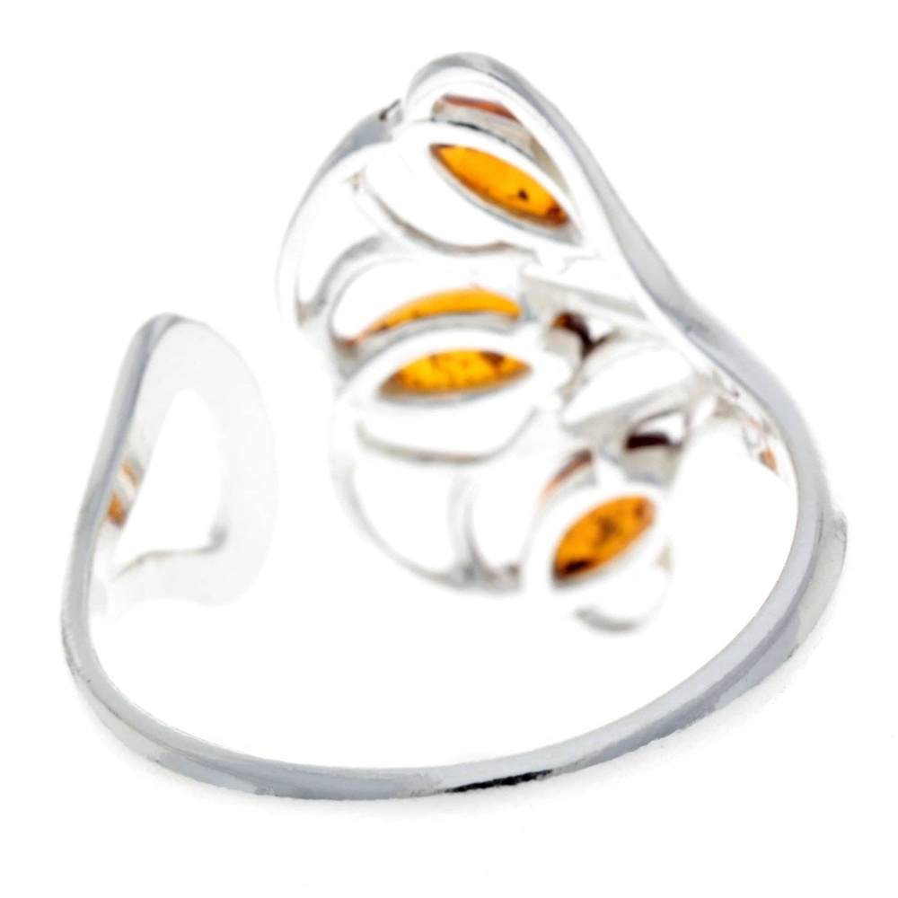 925 Sterling Silver & Genuine Baltic Amber Adjustable Modern Ring - GL716