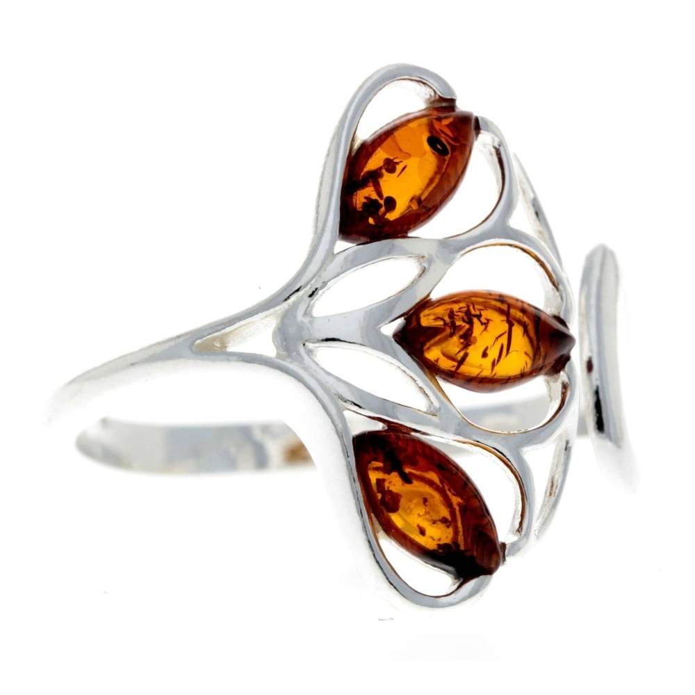 925 Sterling Silver & Genuine Baltic Amber Adjustable Modern Ring - GL716