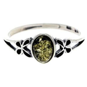 925 Sterling Silver & Genuine Oval Baltic Amber Ring with Butterfly - AR7