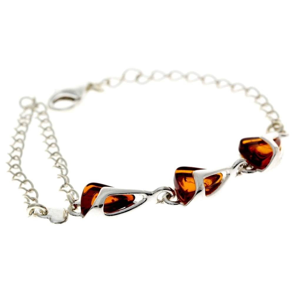 925 Sterling Silver & Baltic Amber Modern Adjustable Bracelet 21 cm - GL536