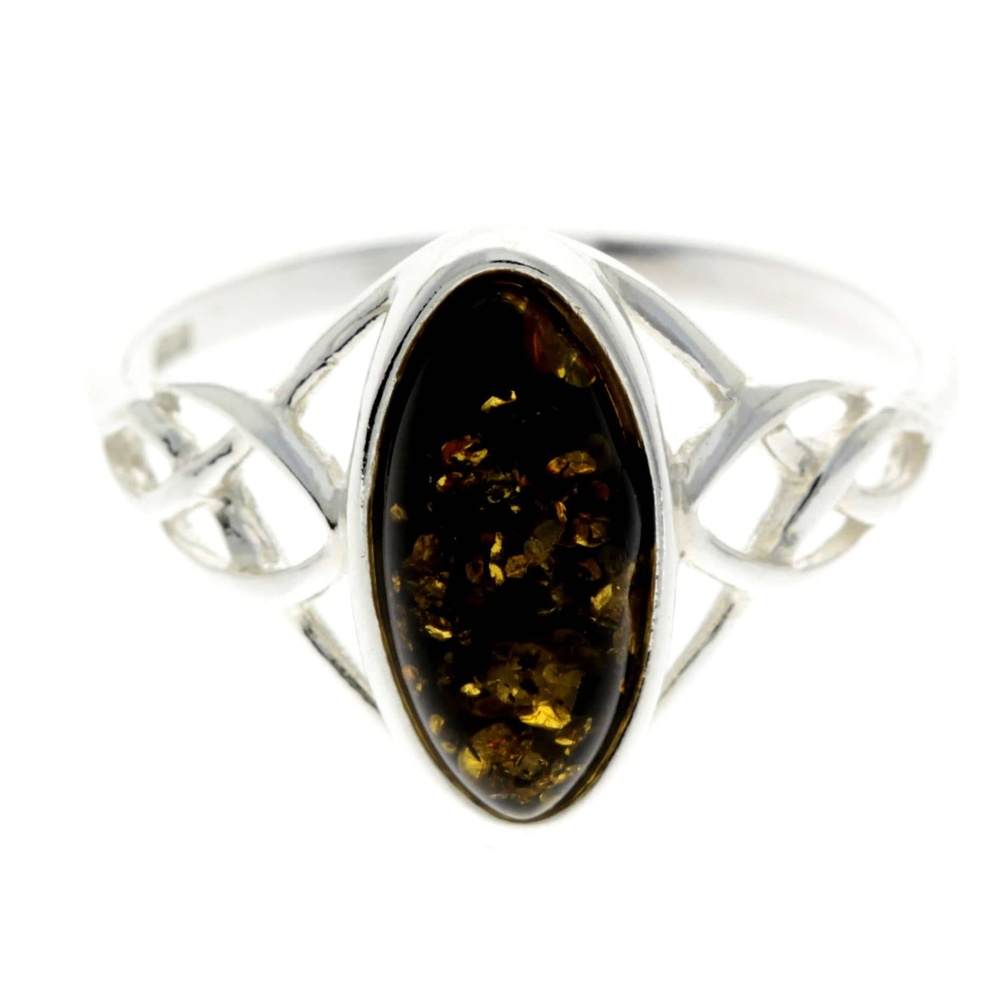925 Sterling Silver & Baltic Amber Celtic Ring - GL452