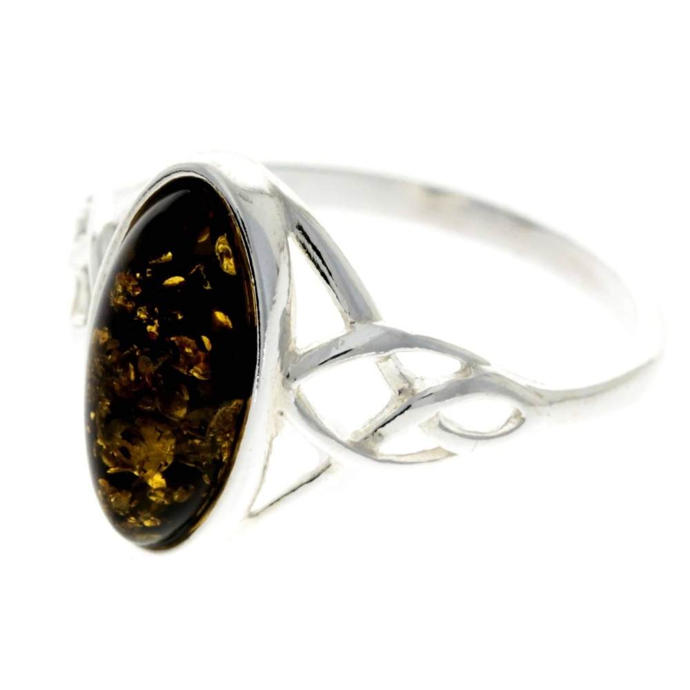 925 Sterling Silver & Baltic Amber Celtic Ring - GL452