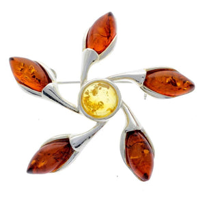 925 Sterling Silver & Genuine Baltic Amber Star Brooch - GL809