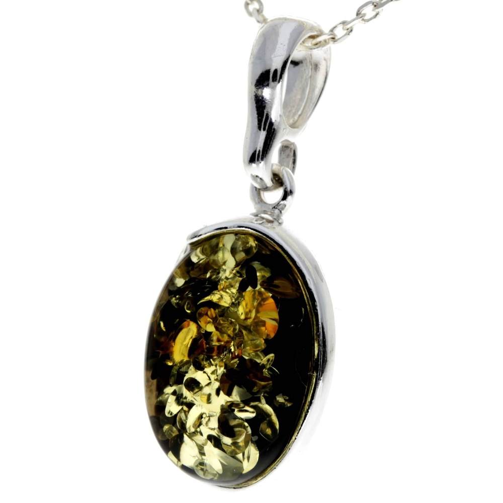 925 Sterling Silver & Genuine Baltic Amber Classic Oval Pendant - AX203