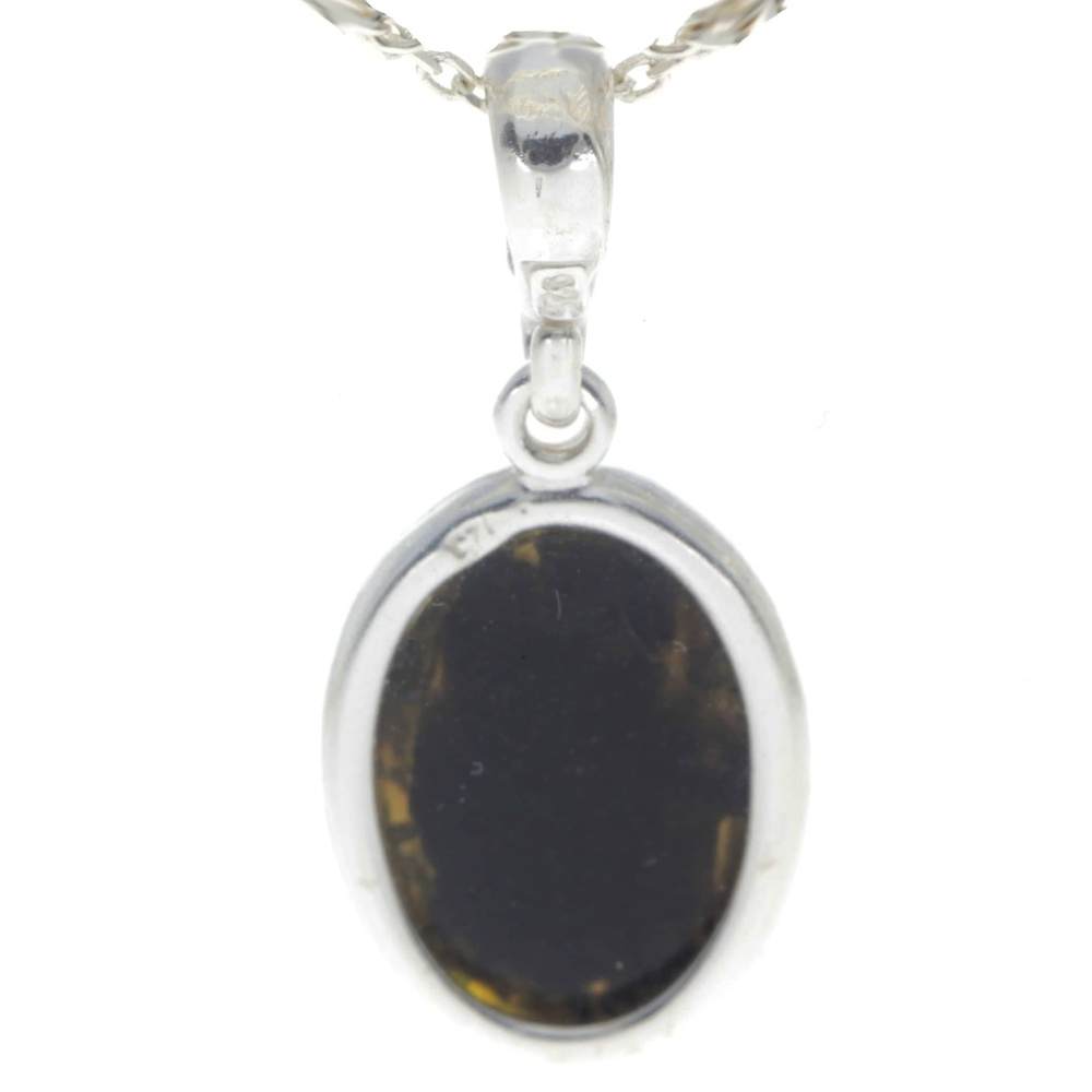 925 Sterling Silver & Genuine Baltic Amber Classic Oval Pendant - AX203